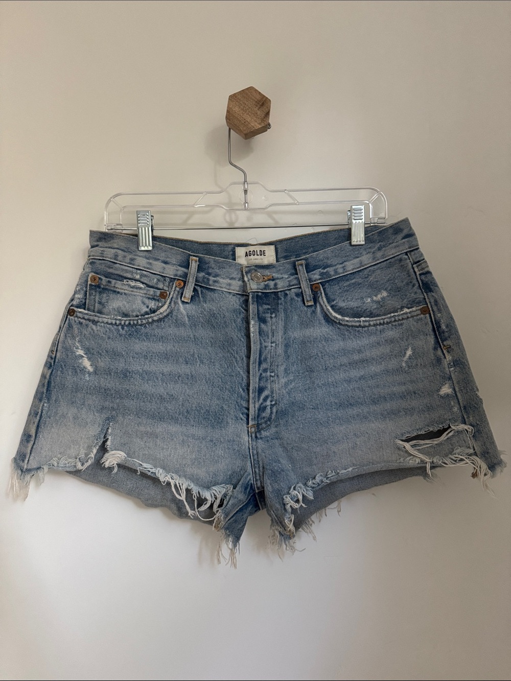 Agolde Faded Light Blue Parker Shorts